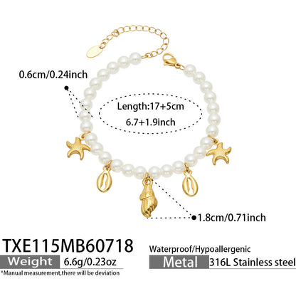 B廠【TXP115】新款時尚氣質海洋系列鈦鋼貝殼海星鑲鋯石吊墜項鍊手鍊女飾品套裝
 26.07-4