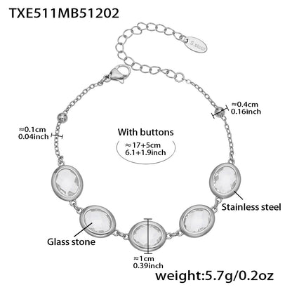 B廠【TXP511】不鏽鋼幾何橢圓切面玻璃石包邊項鍊手鍊耳環組鍍18k金跨國首飾
 25.12-2
