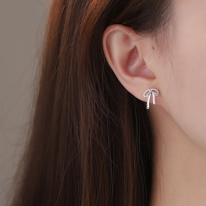 D廠【YC2535E】S999足銀絲帶蝴蝶結螺絲耳環清新甜美氣質可愛公主耳飾 25.01-2