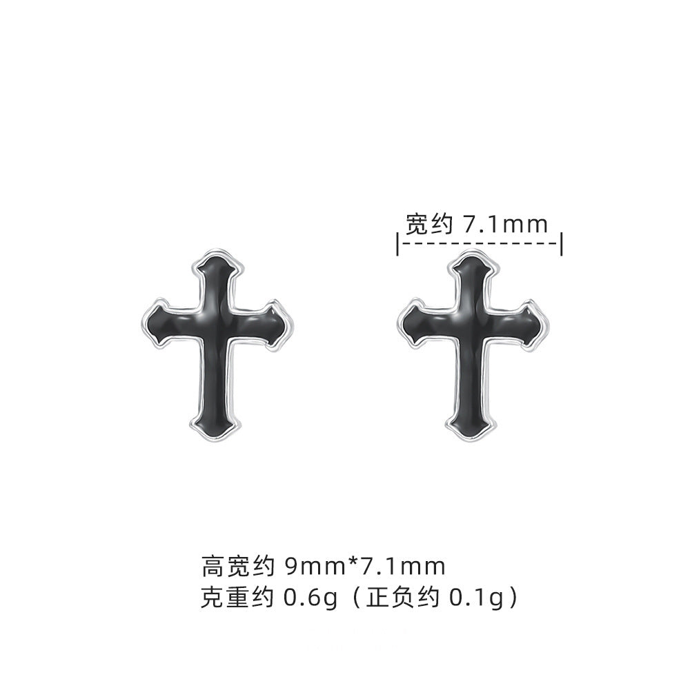 E廠【XDQ10071E】S999純銀十字架系列耳環甜酷風滴黑油耳骨釘男女疊戴百搭耳飾
 26.01-1