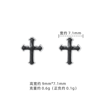 E廠【XDQ10071E】S999純銀十字架系列耳環甜酷風滴黑油耳骨釘男女疊戴百搭耳飾
 26.01-1