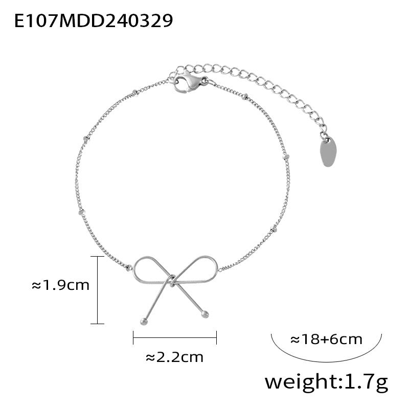 B廠【P549-E107】義大利雜誌簡約風格鎖骨鏈鈦鋼鍍18K真金手鍊首飾套裝蝴蝶結項鍊 24.04-2