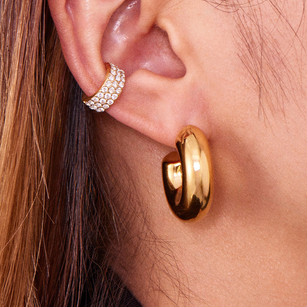 B廠【F771】不鏽鋼胖胖C型空心耳環歐美風時尚氣質圈圈耳飾鍍18k真金
 25.11-1