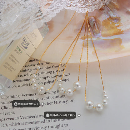 B廠【P287】新款韓版東大門仿珍珠項鍊女 極簡時尚個性垂方鏈鈦鋼鍍18K金配件 25.03-4