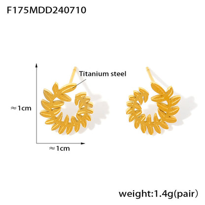 B廠【F175】跨境麥穗樹葉耳環文藝復古設計鈦鋼鍍18k真金百搭個性氣質耳飾女 24.07-3