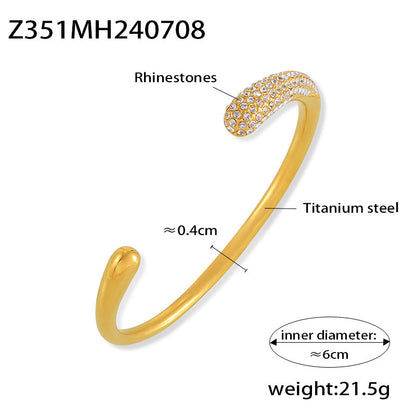 B廠【Z351】跨國新款開口造型手環鈦鋼鍍18k真金鑲鋯石設計手環時尚百搭飾品 24.07-2
