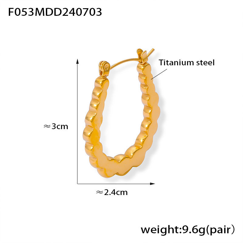 B廠【F053】新款跨國歐美風時尚個性小眾設計鈦鋼鍍金幾何U形凹凸耳環飾品女 24.07-2