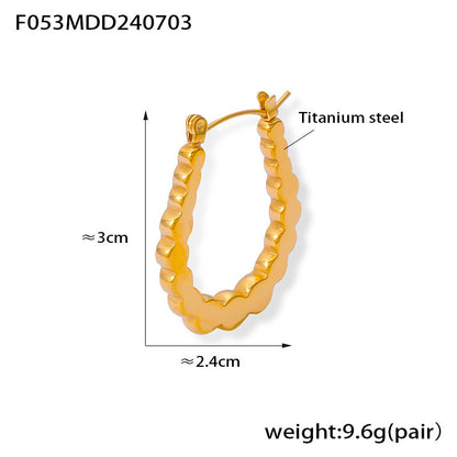 B廠【F053】新款跨國歐美風時尚個性小眾設計鈦鋼鍍金幾何U形凹凸耳環飾品女 24.07-2