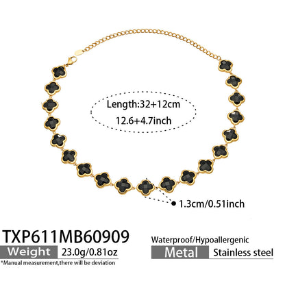 B廠【TXP611】謎麗港風顯貴四葉花不鏽鋼鍍金紅玻璃簡約小眾項鍊手鍊耳飾飾品女
 26.09-3
