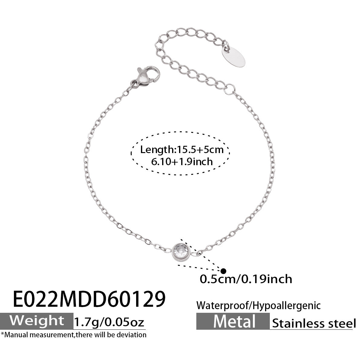 B廠【E022】歐美ins簡約風小眾設計鑲嵌單鑽鏈條手鍊不鏽鋼鍍18k真金跨國手飾
 26.02-1