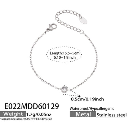 B廠【E022】歐美ins簡約風小眾設計鑲嵌單鑽鏈條手鍊不鏽鋼鍍18k真金跨國手飾
 26.02-1