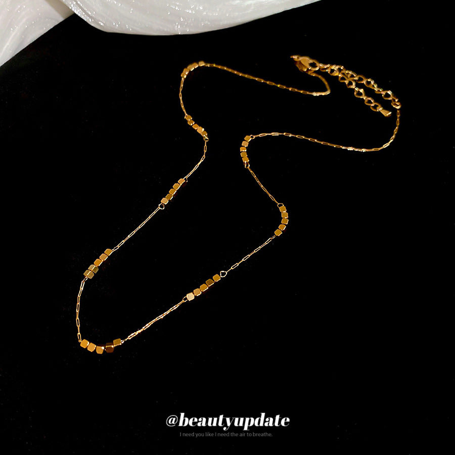 A廠【HN10415】歐美跨境不鏽鋼串珠方塊可調式項鍊百搭鎖骨鏈小眾設計感鈦鋼項鍊
 25.10-5