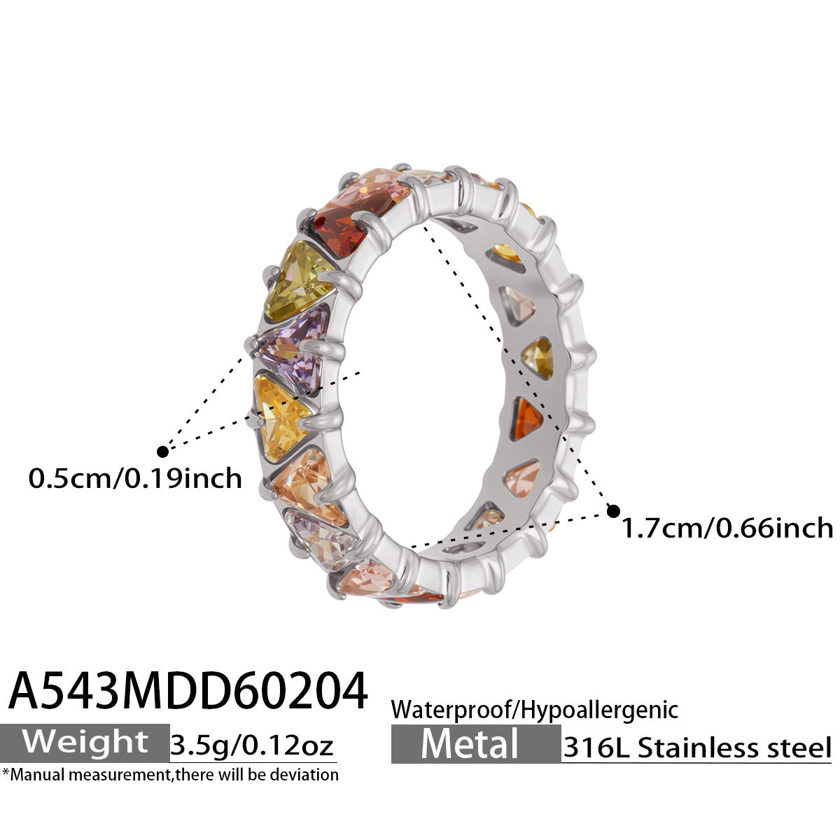 B廠【A543】歐美ins時尚個性鑲嵌三角鋯石戒指不鏽鋼鍍18k金跨境輕奢百搭手飾
 26.02-1