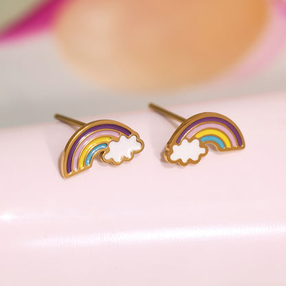 B廠【TXP264】不銹鋼材質新款兒童飾品彩虹滴油吊墜項鍊手鍊戒指耳環套裝 25.05-5