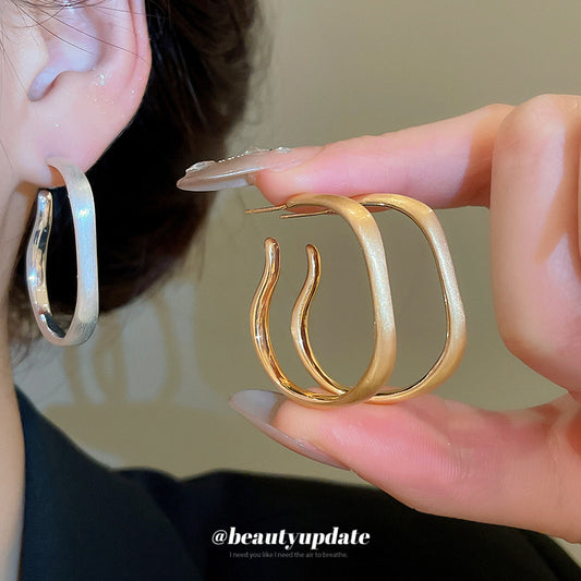 A廠【HE25734】真金電鍍925銀針不規則霧面金屬耳圈輕奢高級感耳環冷淡風小眾耳飾女
 25.11-1