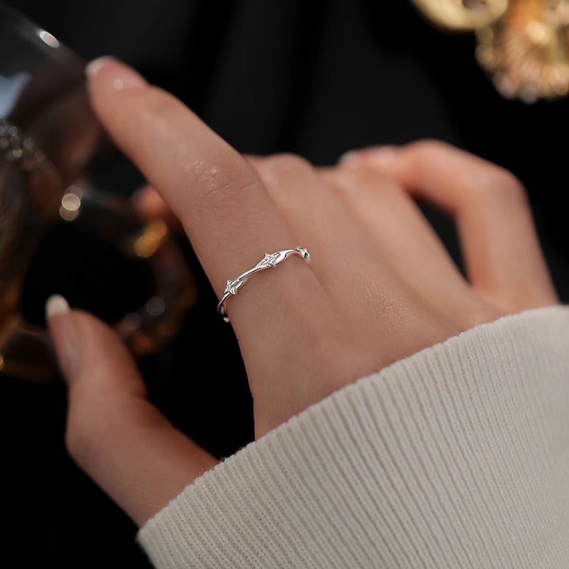 F廠【DQ8148R】足銀999小眾輕奢四芒星戒指女小清新溫柔微鑲星星開口食指戒 25.07-1