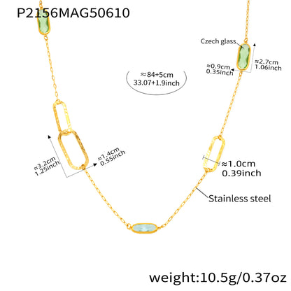 B廠【P2156】歐美時尚雙款式戴切面玻璃石項鍊不鏽鋼材質18k真金飾品 25.06-3