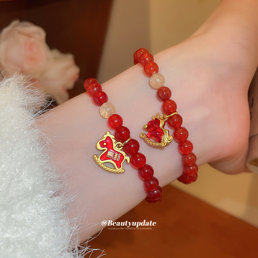 A廠【HB4808】新中式瑪瑙串珠小馬本命年手鍊文藝氣質手串手環小眾設計感手飾女
 25.10-5