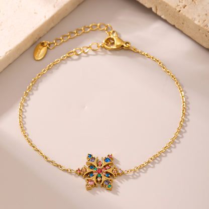 B廠【TXE217】手工鑲嵌超閃鋯石聖誕雪花手鍊鍍18K真金鈦鋼首飾不掉色女 25.01-2