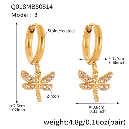 B廠【Q018】歐美輕奢風微鑲鋯石蜻蜓帶鑽耳環小眾幾何耳骨夾耳環耳飾女 25.08-5