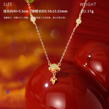 D廠【YC3360N】原創足銀S999小錦鯉與田玉項鍊國風中式國風設計輕奢鎖骨鏈
 25.12-2