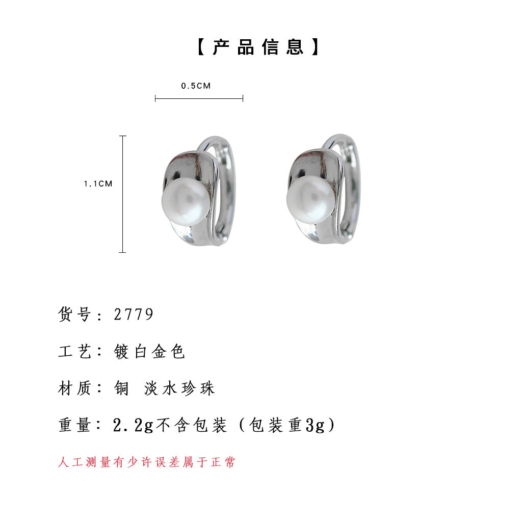 C廠【2779】淡水珍珠個性ins幾何圓形耳扣百搭甜酷簡約耳飾 24.12-3