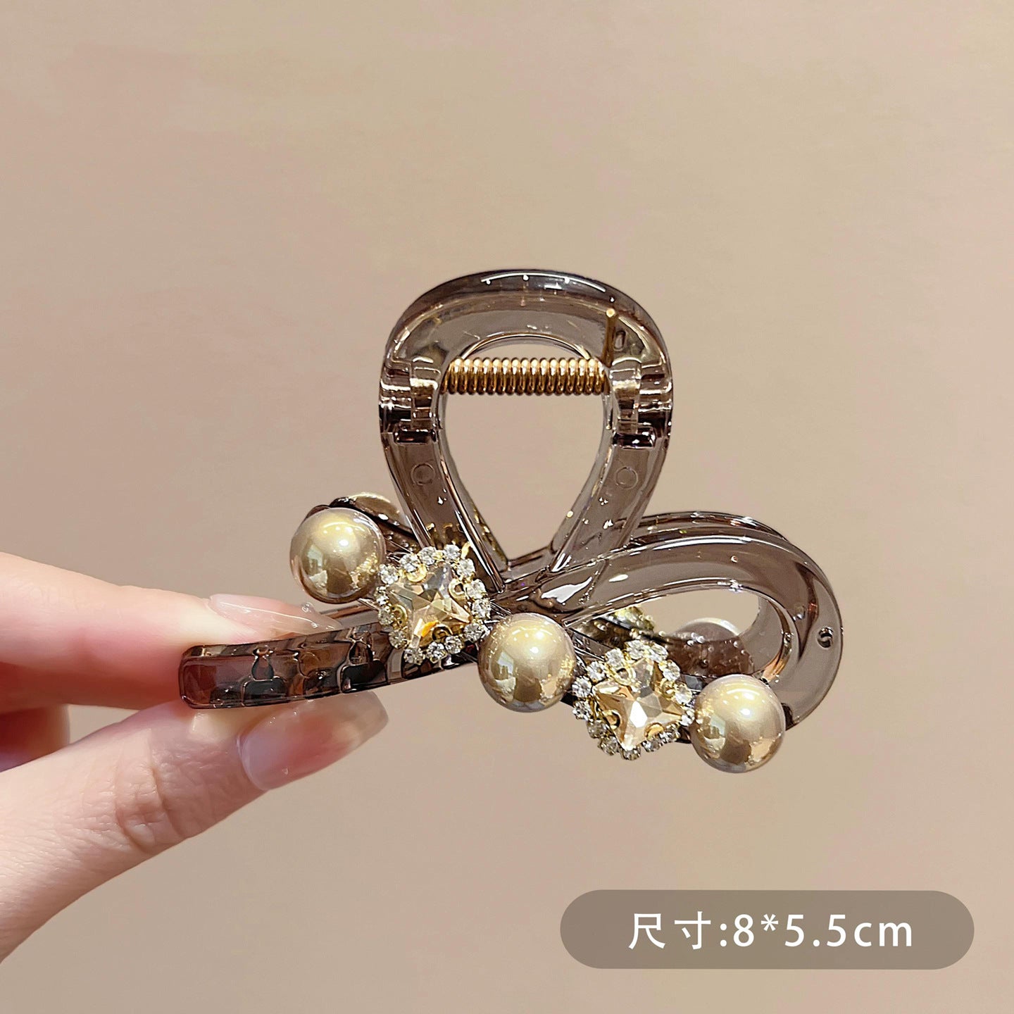 C廠【X524】水鑽高級感珠珠抓夾女簡約氣質盤髮夾後腦勺百搭半紮髮夾髮卡頭飾
 26.06-4