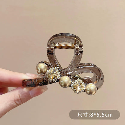 C廠【X524】水鑽高級感珠珠抓夾女簡約氣質盤髮夾後腦勺百搭半紮髮夾髮卡頭飾
 26.06-4