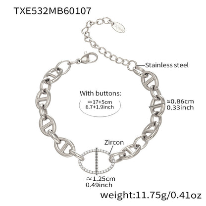 B廠【TXP532】歐美ins冷淡風豬鼻子鑲嵌鋯石項鍊手鍊耳環首飾組不銹鋼鍍18k金
 26.01-2