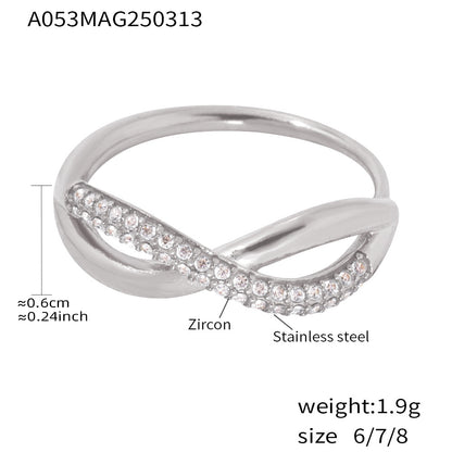 B廠【A053】新款彩色鋯石交叉細麻花食指戒不鏽鋼18K真金小眾通勤指環 25.03-3