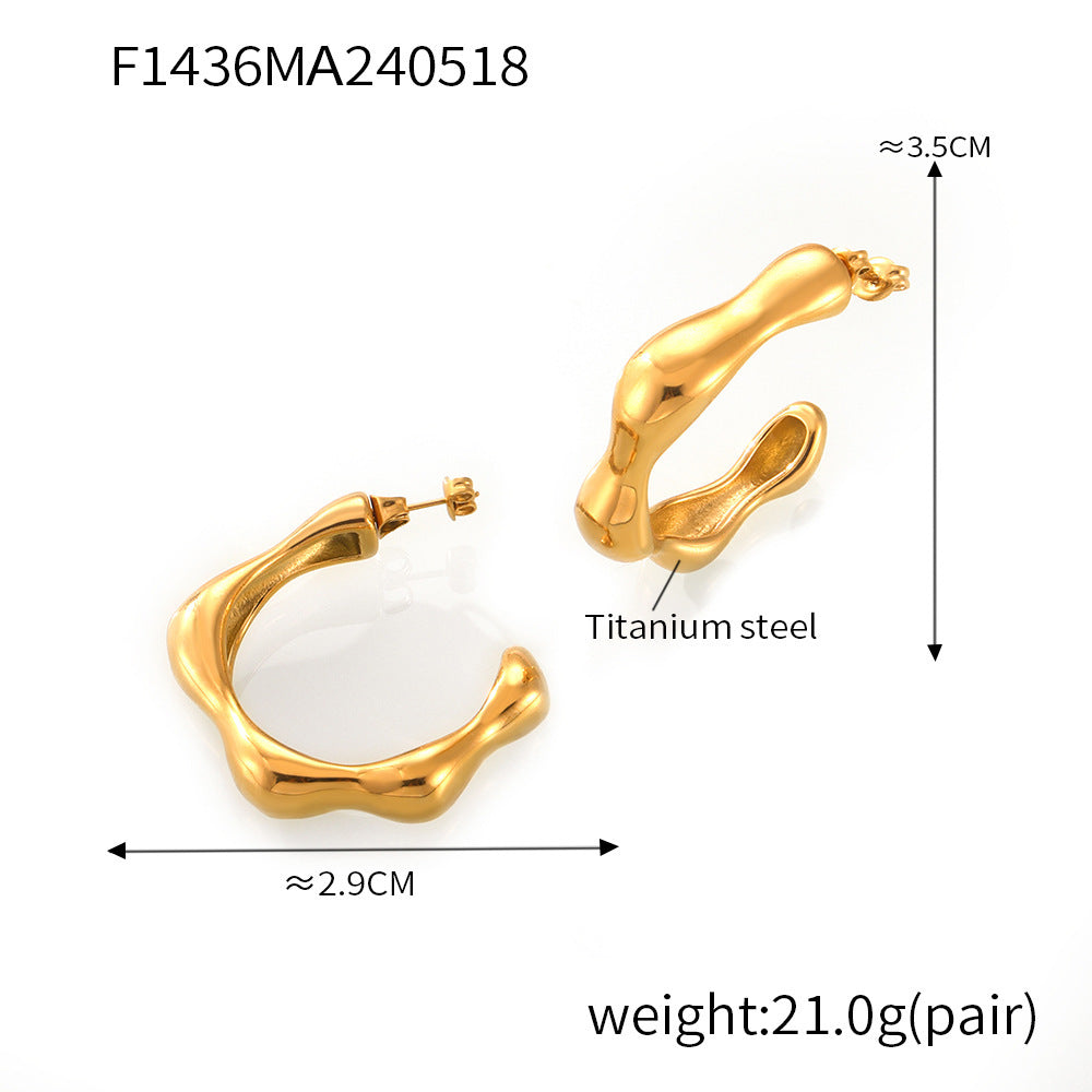 B廠【F1436】歐美ins風不規則個性C型耳環冷淡風優雅氣質設計感耳環鈦鋼鍍真金 24.05-4