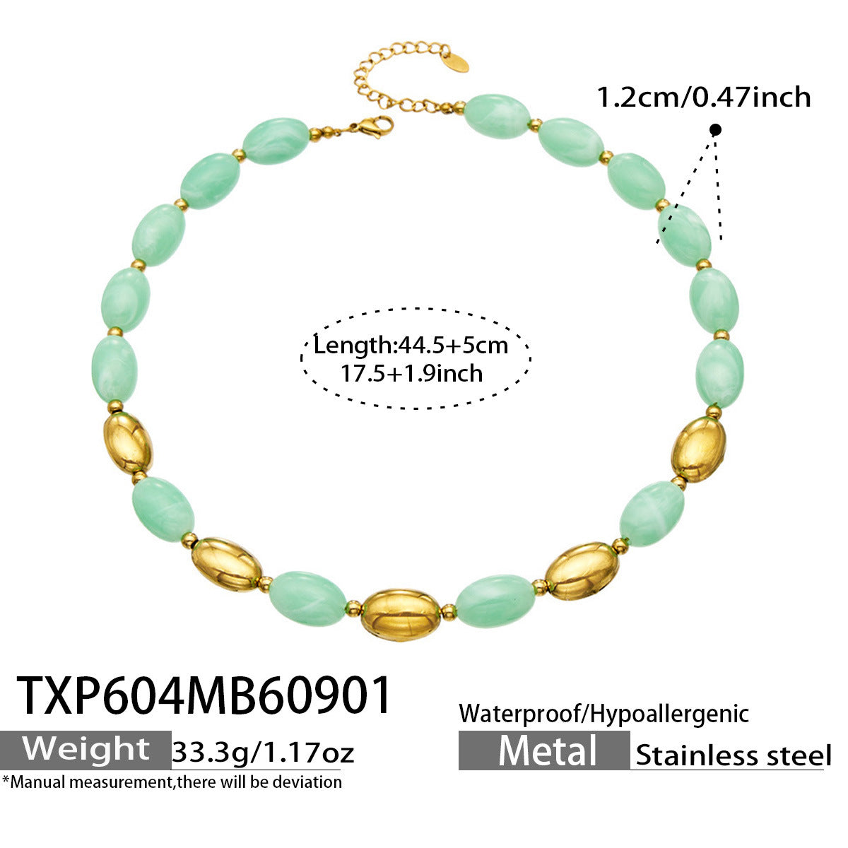 B廠【TXP604】歐美跨境多巴胺串珠不銹鋼鍍金項鍊時尚百搭甜美鎖骨鏈手鍊女套裝
 26.09-1