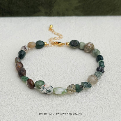 A廠【6572】文藝復古國潮天然石水草石手工手鍊景區度假新飾品手飾 25.08-3