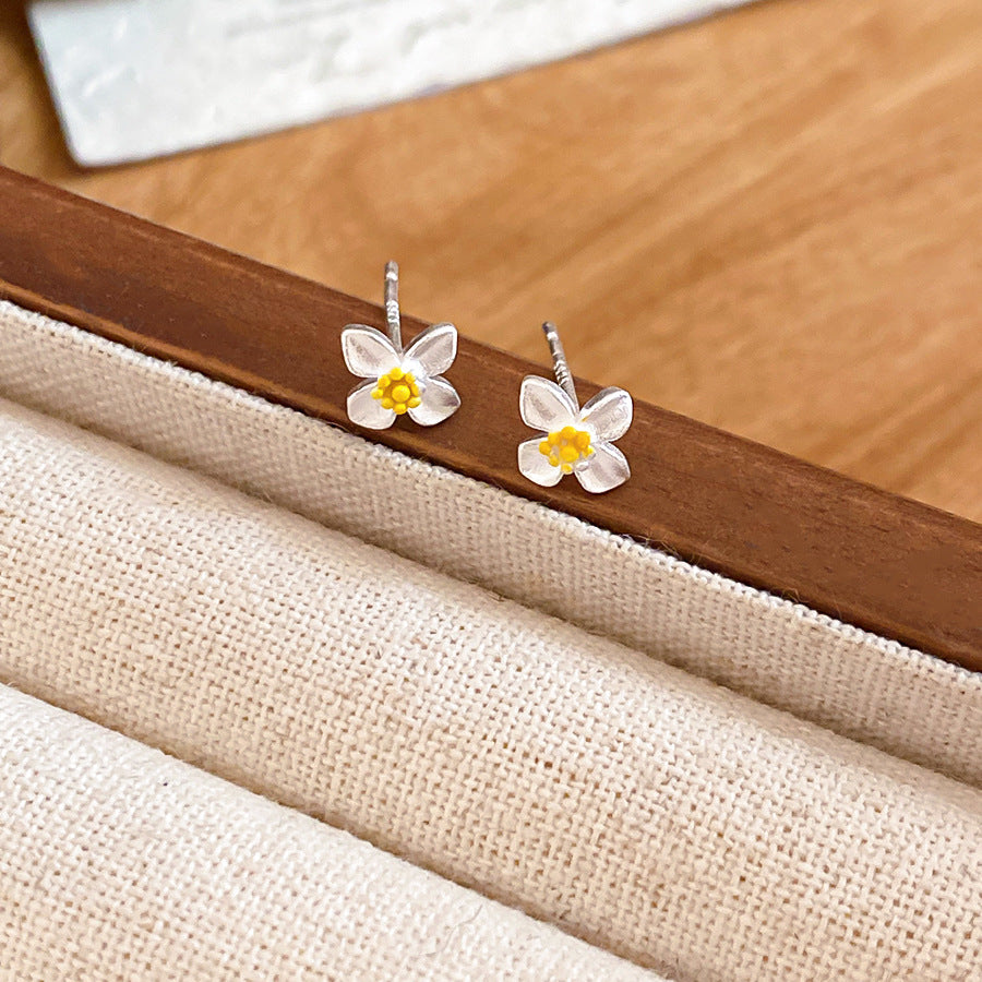 A廠【HE29222】925銀針素銀極簡梔子花耳環女ins風時尚小眾設計耳環耳飾輕奢高級感
 25.11-1