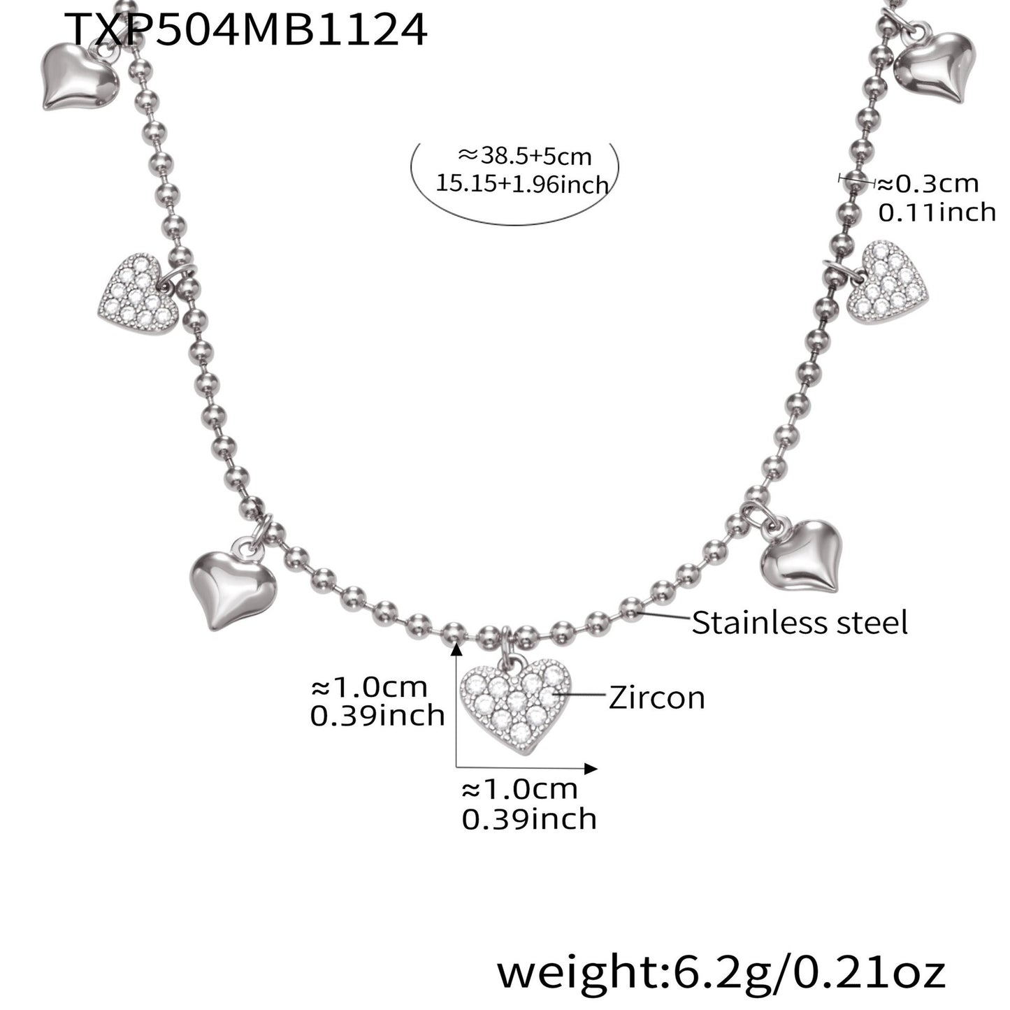 B廠【TXP504】不鏽鋼愛心鋯石項鍊手鍊耳環 鍍18k金chic風歐美時尚百搭珠寶首飾
 25.12-2