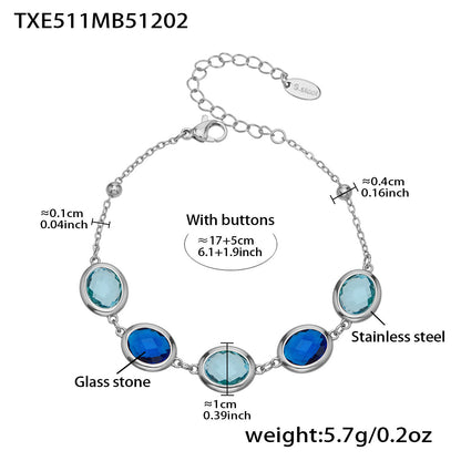 B廠【TXP511】不鏽鋼幾何橢圓切面玻璃石包邊項鍊手鍊耳環組鍍18k金跨國首飾
 25.12-2
