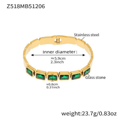 B廠【Z518】不鏽鋼方形彩色玻璃石手鐲ins小眾設計歐美潮酷飾品鍍18k金不掉色
 25.12-2