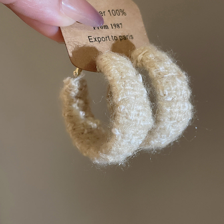 A廠【HE28919】925銀針韓系毛線編織圓形耳圈秋冬款時尚氣質耳環小眾設計感耳飾
 25.10-3