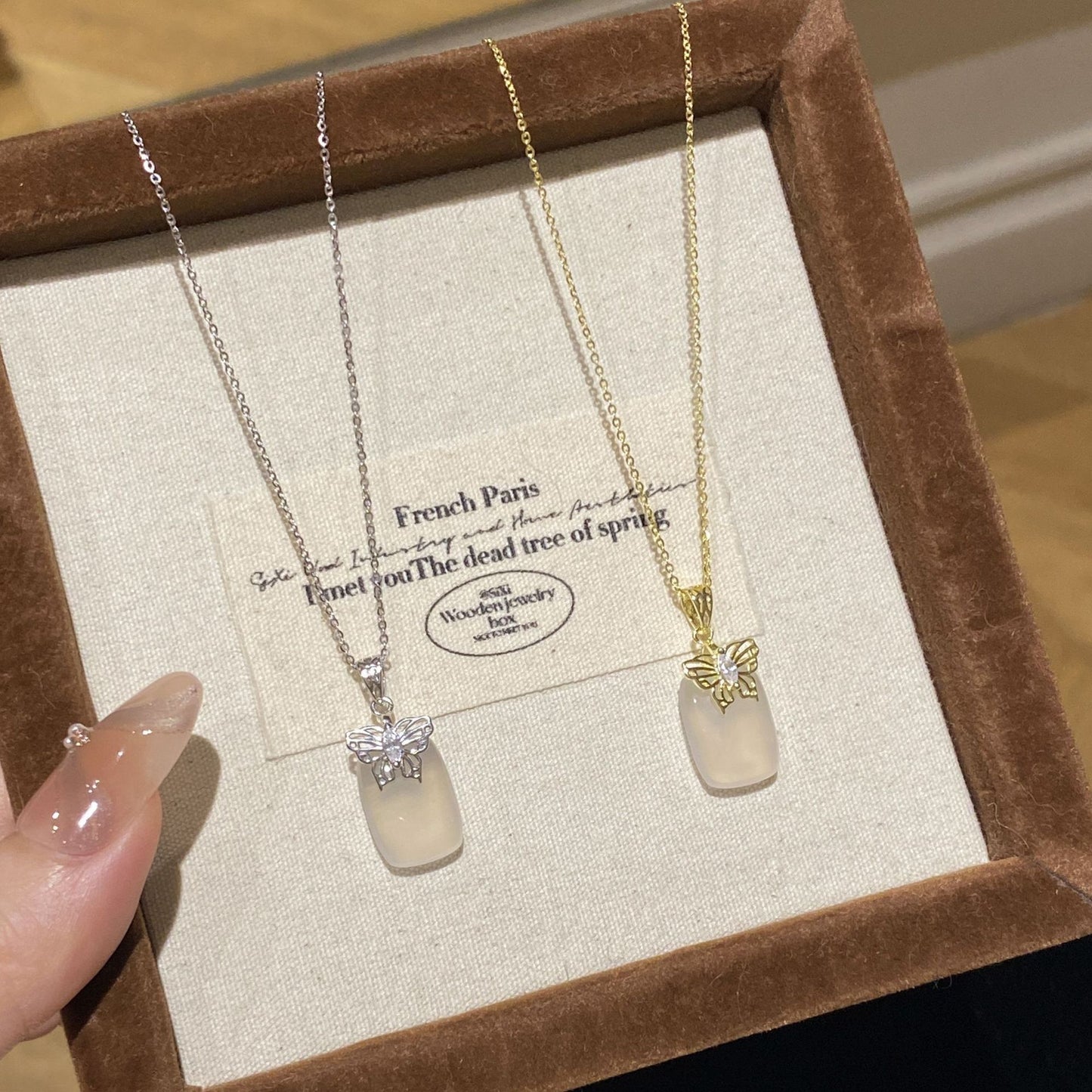 F廠【XDQ0051N】S925純銀新中式蝴蝶玉髓項鍊女天然石無事牌高級感鎖骨鏈
 25.11-1