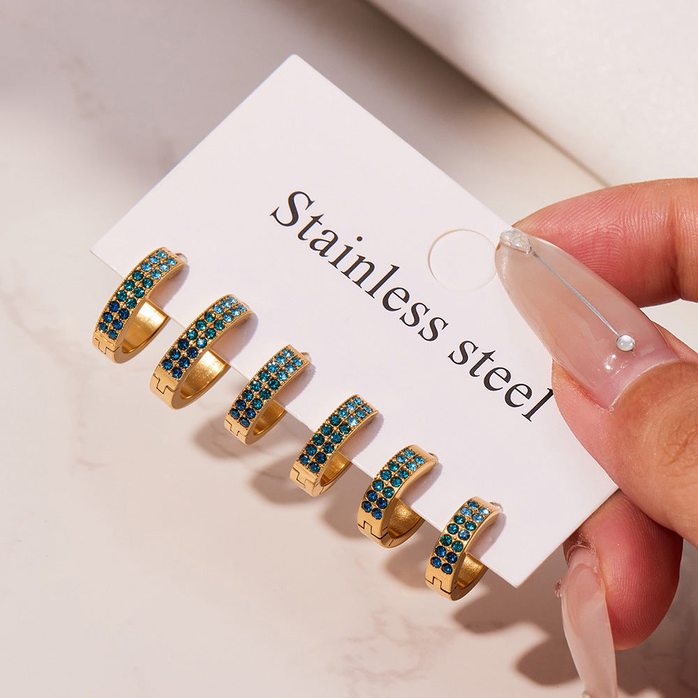 B廠【F798】簡約C型鑲彩鑽拼色鋯石耳扣不鏽鋼鍍18k真金輕奢小眾耳環女
 25.11-1