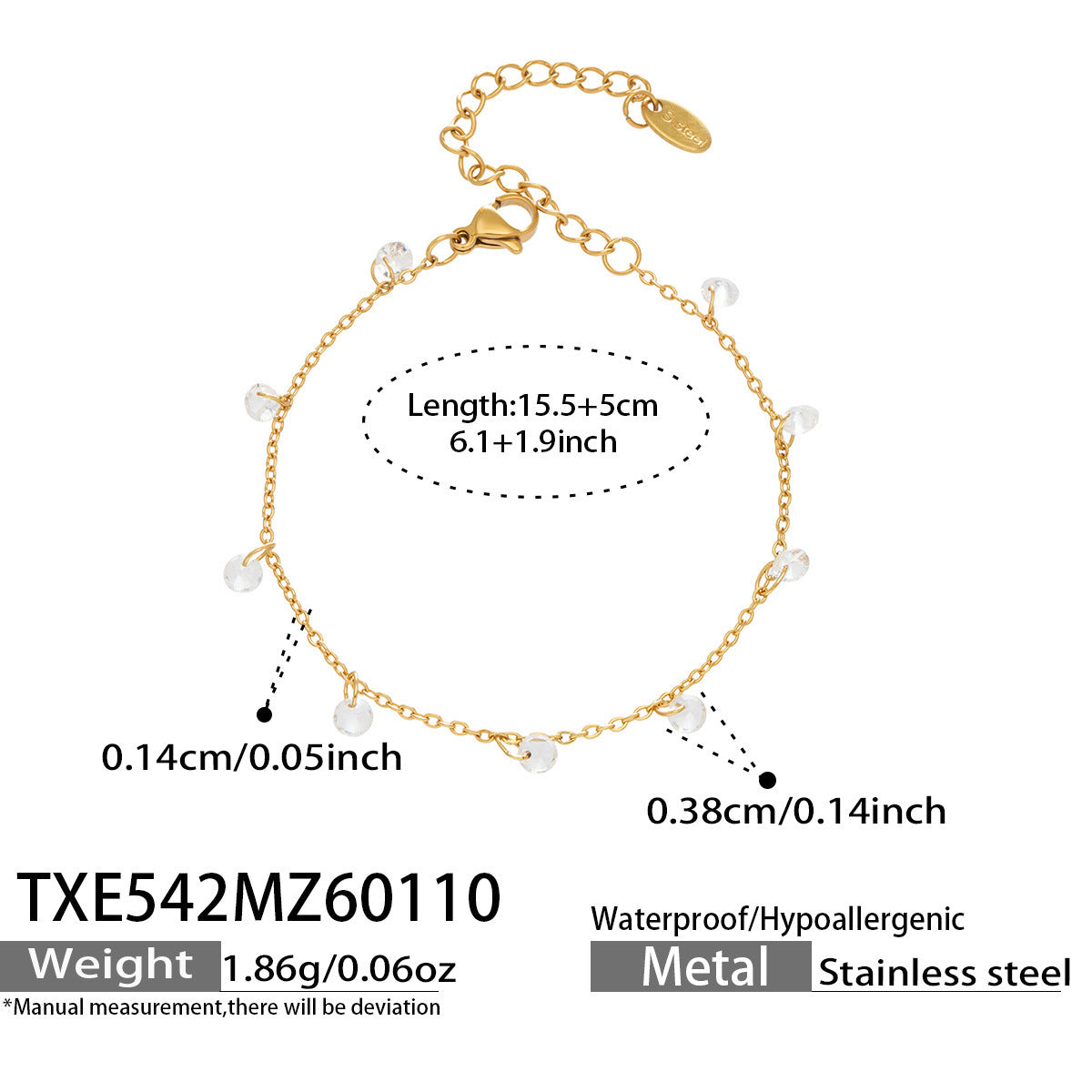 B廠【TXP542】歐美跨境小眾流蘇設計5A鋯石超閃鎖骨項鍊手鍊套裝不銹鋼鍍18k金
 26.01-2