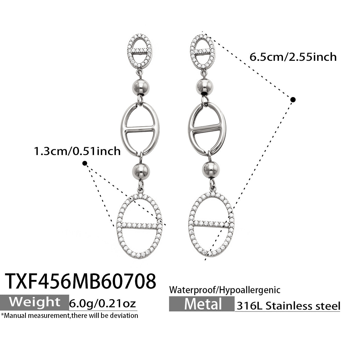 B廠【TXP456】歐美幾何新款鏤空鈦鋼不掉色新款日字鑲鋯石項鍊手鍊耳環首飾套裝 26.07-3