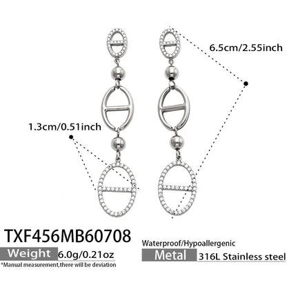 B廠【TXP456】歐美幾何新款鏤空鈦鋼不掉色新款日字鑲鋯石項鍊手鍊耳環首飾套裝 26.07-3