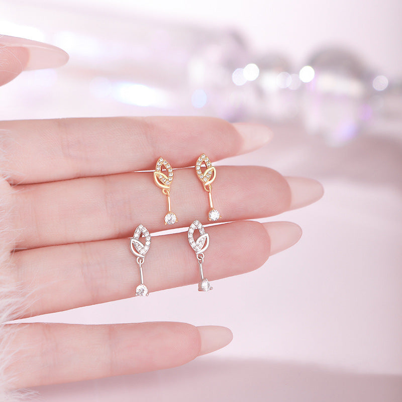 E廠【YC4083E】S999足銀精美樹葉鋯石耳環女森系輕奢氣質小眾高級感耳飾
 25.10-3