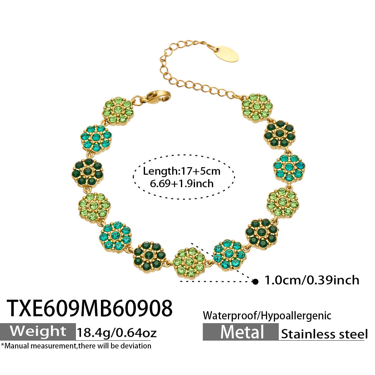 B廠【TXP609】氣質彩色鑲鋯石花瓣不銹鋼項鍊手鍊耳環小眾女士潮酷超閃套裝飾品
 26.09-3