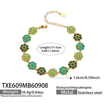 B廠【TXP609】氣質彩色鑲鋯石花瓣不銹鋼項鍊手鍊耳環小眾女士潮酷超閃套裝飾品
 26.09-3