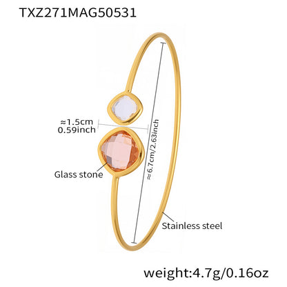B廠 【TXZ271】歐美飾品不鏽鋼切面捷克玻璃開口手鐲ins風簡約輕奢風手環 25.06-1