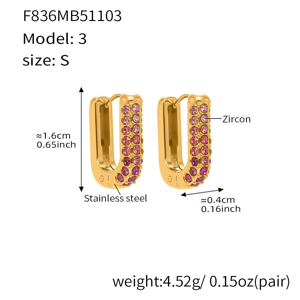 B廠【F836】跨國新款彩色5A鋯石長款U型耳扣耳圈不鏽鋼鍍18k真金不掉色
 25.11-2