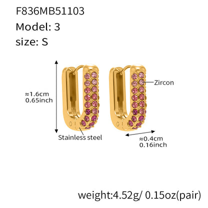 B廠【F836】跨國新款彩色5A鋯石長款U型耳扣耳圈不鏽鋼鍍18k真金不掉色
 25.11-2