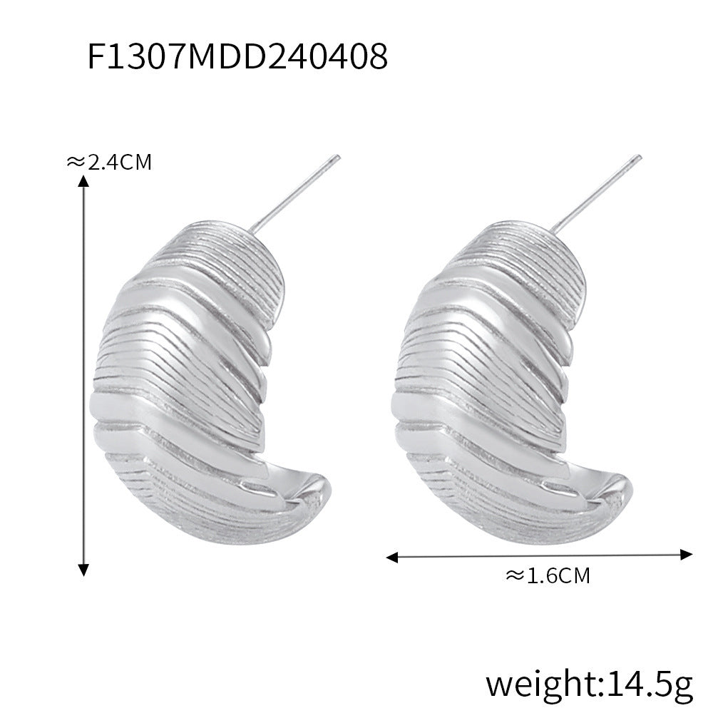 B廠【F1305-9】歐美幾何仿珍珠紋理鈦鋼鑄造耳環飾品百搭新款鍍18k真金保色套裝 24.04-3